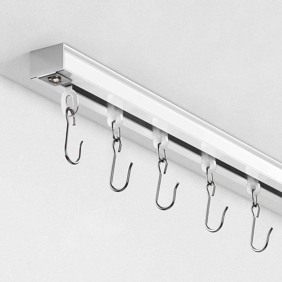 TEAKMAMA Aluminum Ceiling Curtain Track with Roller Hooks, White, 15ft-18ft