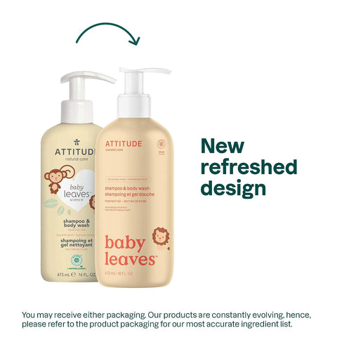 ATTITUDE Baby Shampoo, Body Wash & Soap 2-in-1, Pear Nectar, 16 Fl Oz