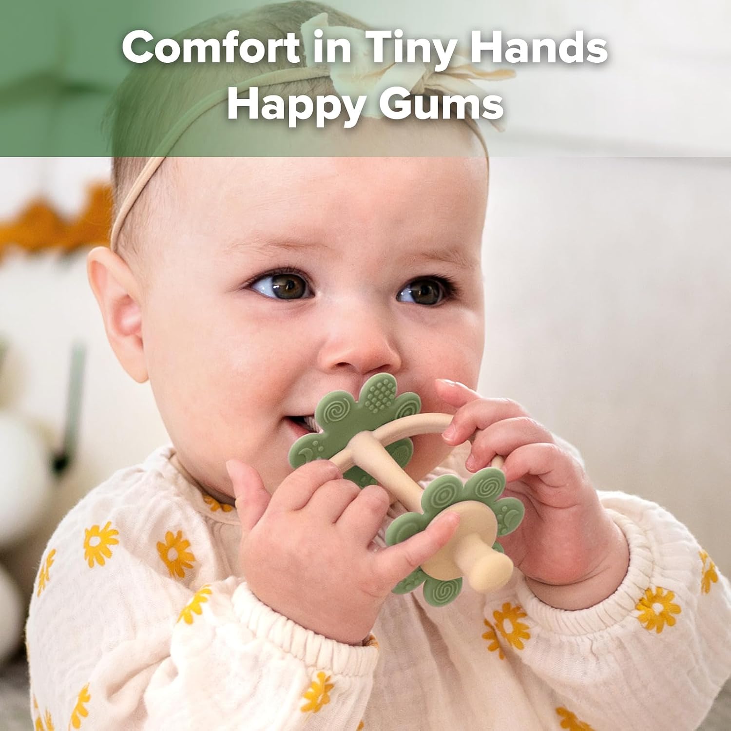 Haakaa Silicone Baby Teething Toys for 3M+ Babies, Easy to Grip, Pea Green