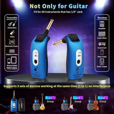 2.4GHz Wireless Guitar System for Electric Instruments, A9 Blue