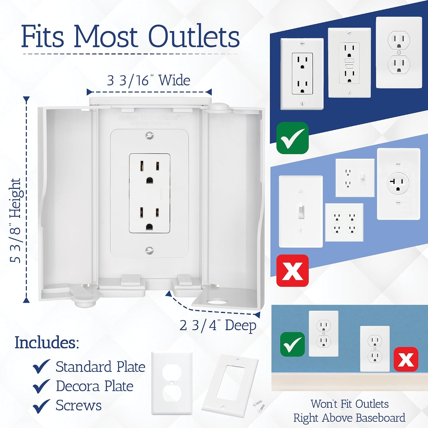 Safety Innovations Twin Door Baby Safety Outlet Cover Box for Babyproofing Outlets - More Interior Space for Extra Large Electrical Plugs and Adapters - Easy to Install - Easy to Use, (1-Pack)