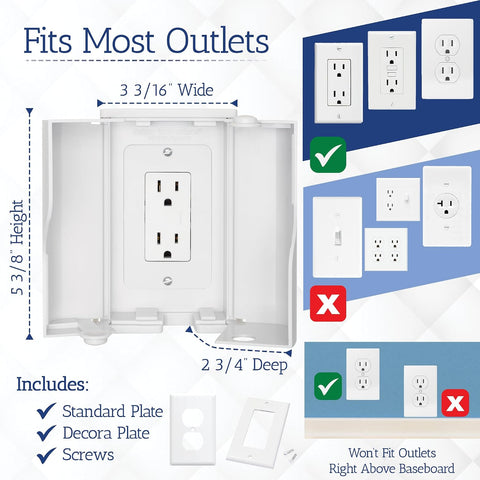Safety Innovations Twin Door Baby Safety Outlet Cover Box for Babyproofing Outlets - More Interior Space for Extra Large Electrical Plugs and Adapters - Easy to Install - Easy to Use, (1-Pack)