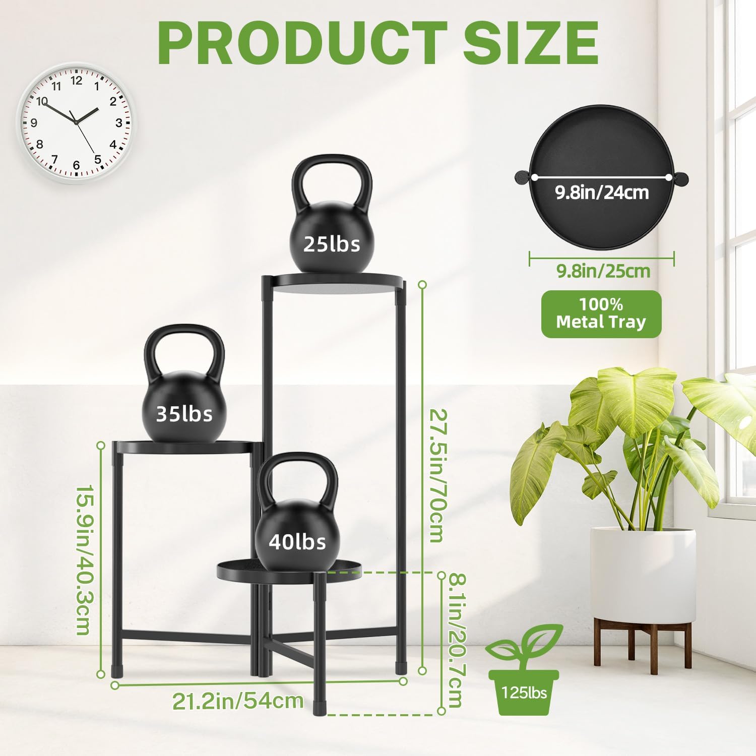 iDavosic.ly 3 Tier Large Plant Stand Indoor Outdoor, 10 In Wide Tray, Black