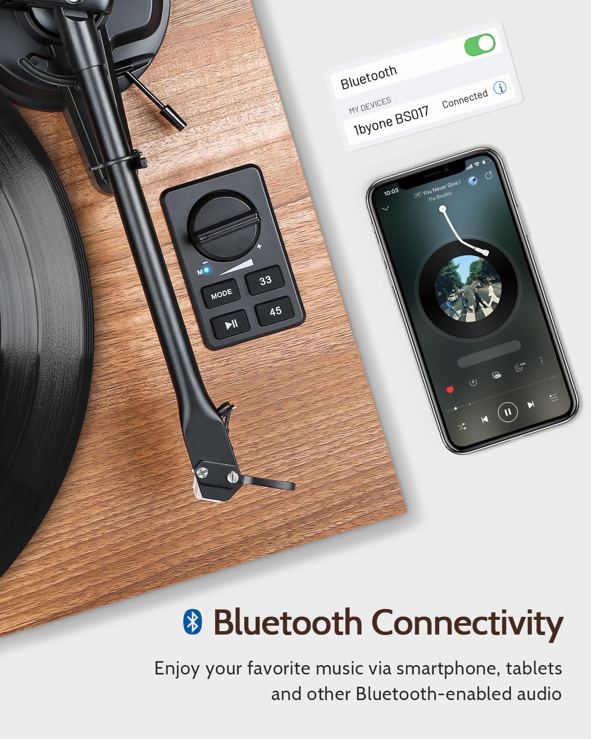 1 BY ONE Bluetooth Turntable HiFi System with 36 Watt Bookshelf Speakers