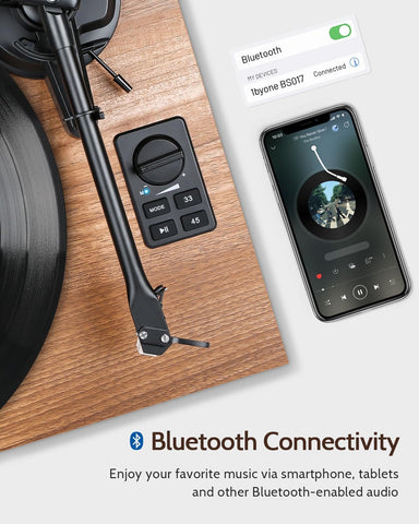 1 BY ONE Bluetooth Turntable HiFi System with 36 Watt Bookshelf Speakers