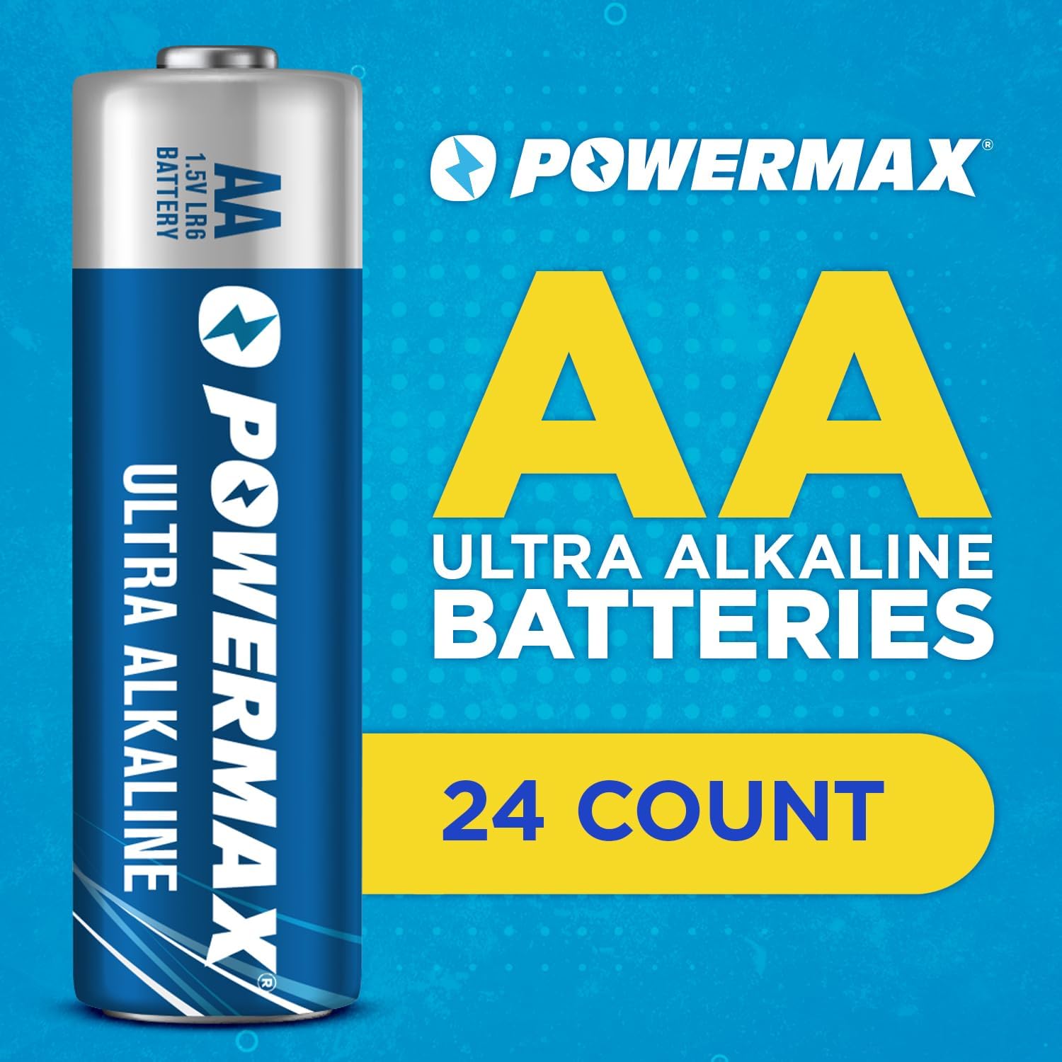 Powermax 24-Count AA Batteries, Ultra Long Lasting Alkaline Battery, 10-Year Shelf Life, Reclosable Packaging