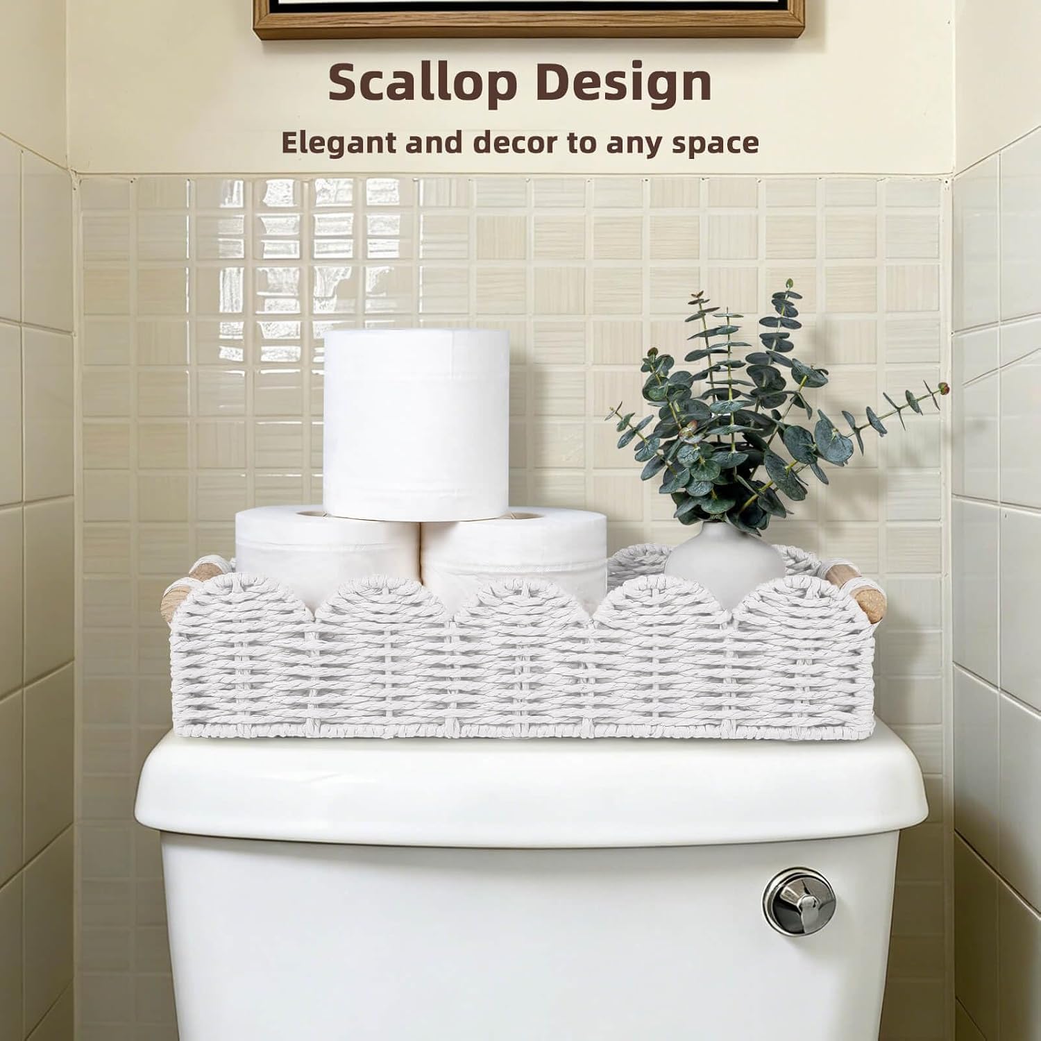 CubesLand Bathroom Basket Organizer, Toilet Tank Basket W/Cut Out Handle