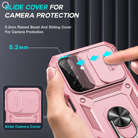 LeYi Compatible for Samsung Galaxy A27-5G Phone Case: Samsung A27 5G Case with Screen Protector X 2, Slide Camera Cover with Magnetic Stand, Heavy Duty Shockproof para A27 Case for Women Girl, Pink