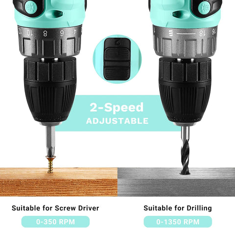 Power Drill Cordless: DEKO PRO Cordless Drill 20V Electric Power Drill Set Tool for Women Drills with Battery and Charger 20 Volt Drills Driver Kit Turquoise