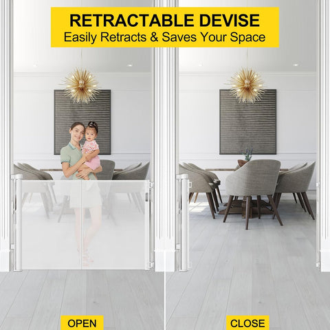 Reinforced 42" Extra Tall Retractable Baby Gates, Extends up to 60" Wide