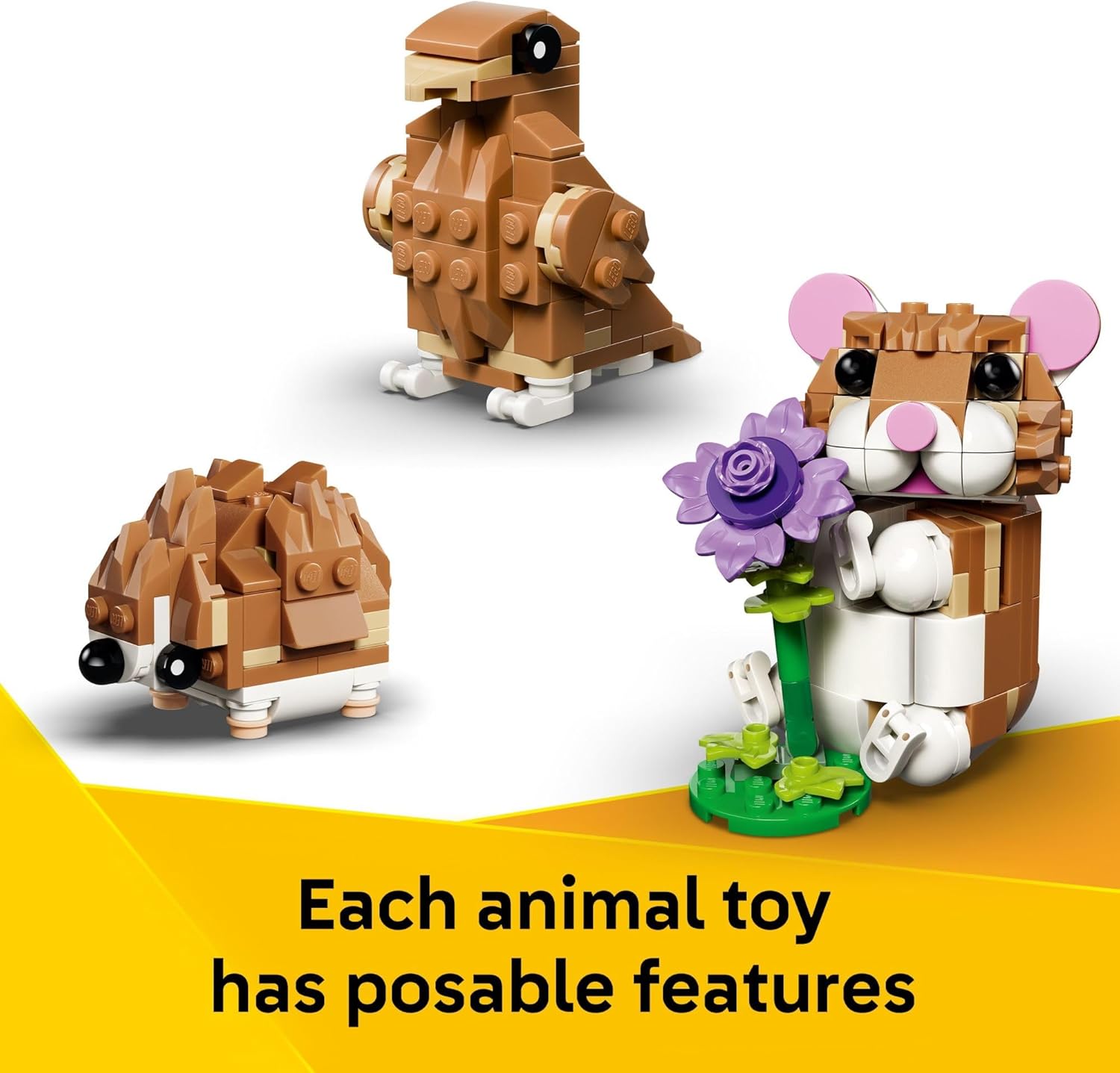 LEGO Creator 3 in 1 Cute Hamster with a Flower Building Toy for Girls & Boys, Ages 7+ - Kids Build a Hamster, Hedgehog or Eagle Animal Figure - Gift Idea for Birthdays - 31376