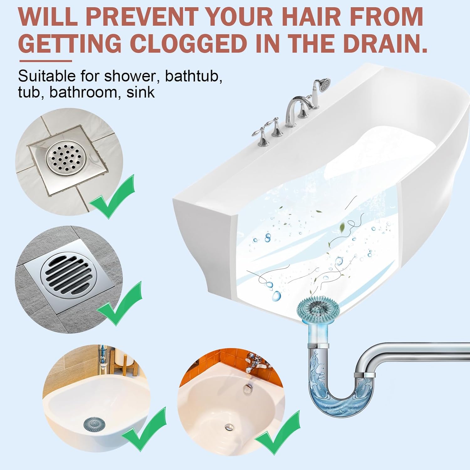 Gotega 5 Pack Sink Drain Strainer, Hair Catcher for Bathroom Tub Shower