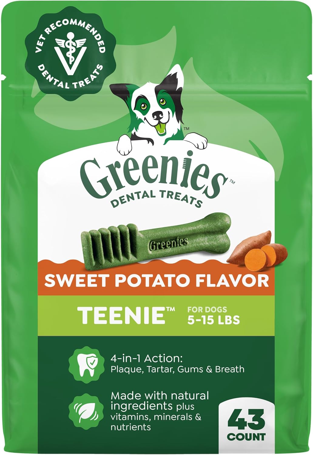 Greenies Teenie Natural Dental Dog Treats, Sweet Potato, 43 Count