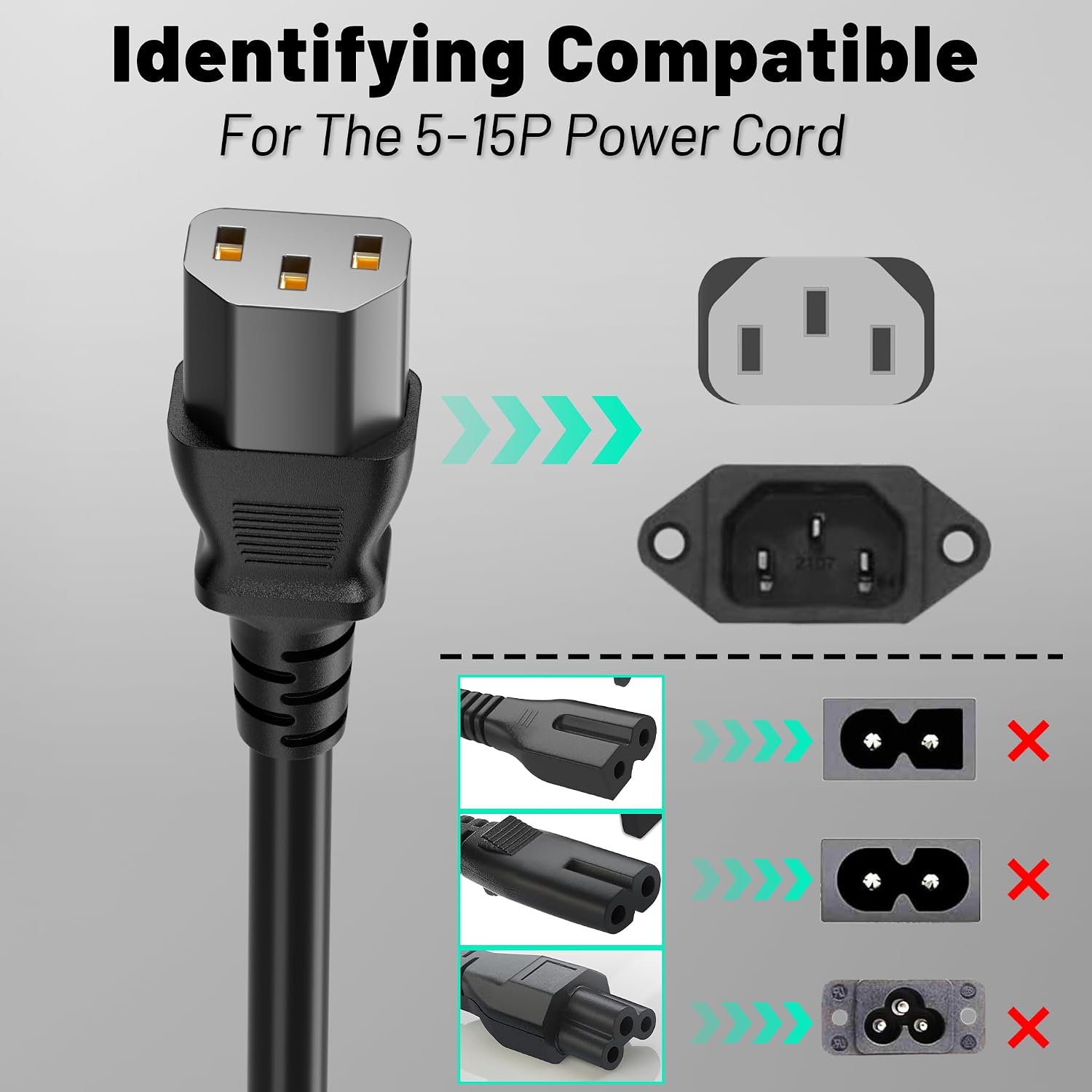 Vockjour Universal 12ft(3.5m) Power Cord, 3-Prong Pure Copper ETL, Black