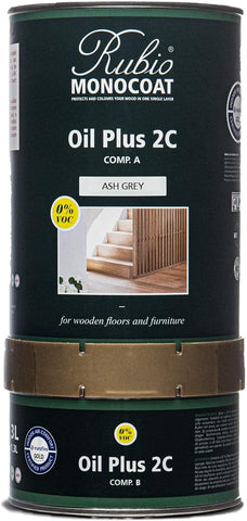 Rubio Monocoat Wood Stain & Finish 650 ft² | Oil Plus 2C | Quick-Dry, Eco-Friendly Linseed Wood Oil for Indoor Use, Includes Accelerator (Part B) | Protector | 1.3 L, Ash Grey
