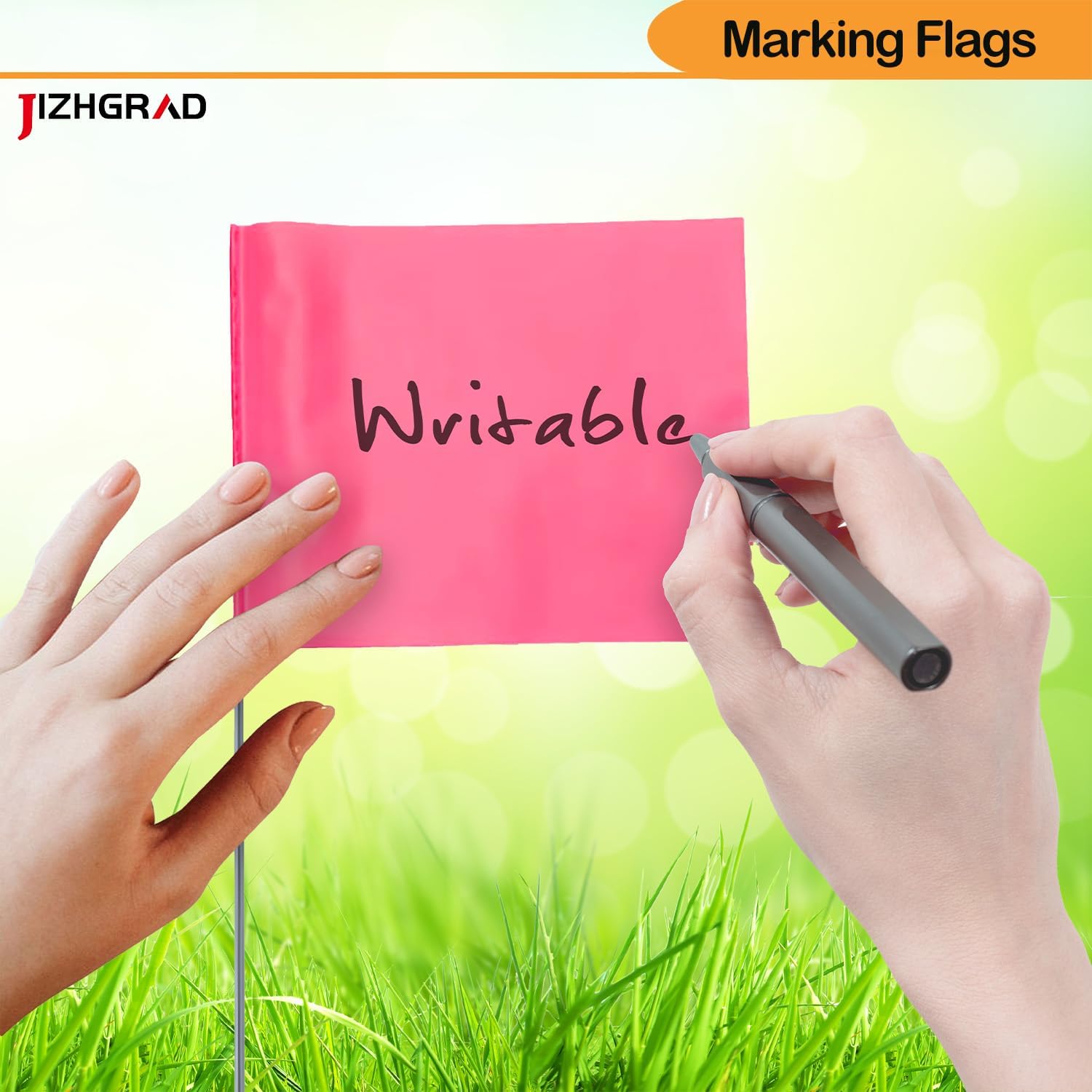 50Pack Pink Marking Flags, JIZHGRAD 15x4x5 Inch Marker Flags Use for Yard & Lawn, Boundary & Dog Training, Survey & Landscape, Sprinkler & Surveyor, Garden & Construction, High Visibility, Sturdy, Versatile, UV & Weather Resistant