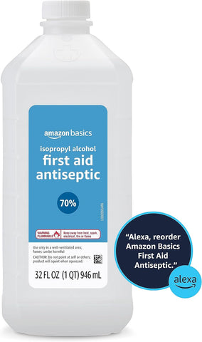 Amazon Basics 70% Isopropyl Alcohol First Aid Antiseptic for Treatment of Minor Cuts and Scrapes, Unscented, 32 Fl Oz (Pack of 2) (Previously Solimo)