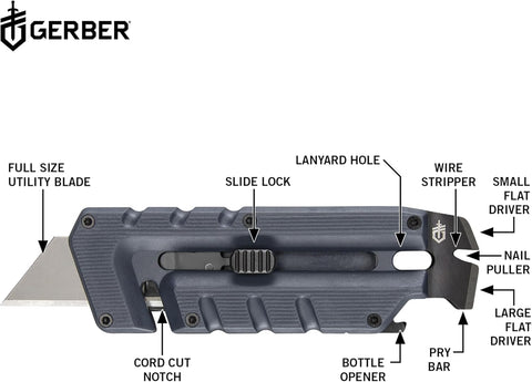 Gerber Prybrid Pocket Knife Multitool 8-in-1 Box Cutter, Bottle Opener,Blue