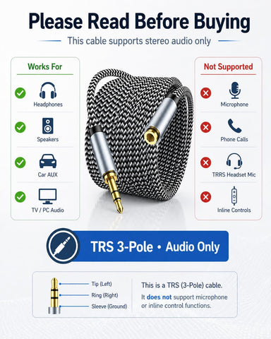 Headphone Extension Cable 10ft - Aux 3.5mm Extension Cable Male to Female, 1/8 Inch TRS Stereo Audio Jack Extender for Car, Speaker, TV, PC (Audio Only, No Mic)
