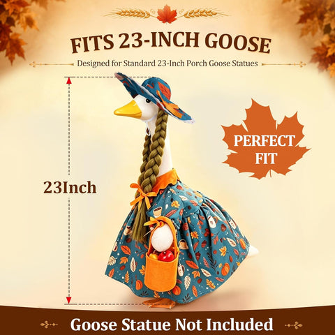 Fall Porch Goose Outfit Farmer Girl Goose Clothes for 23 Inch Porch Statue