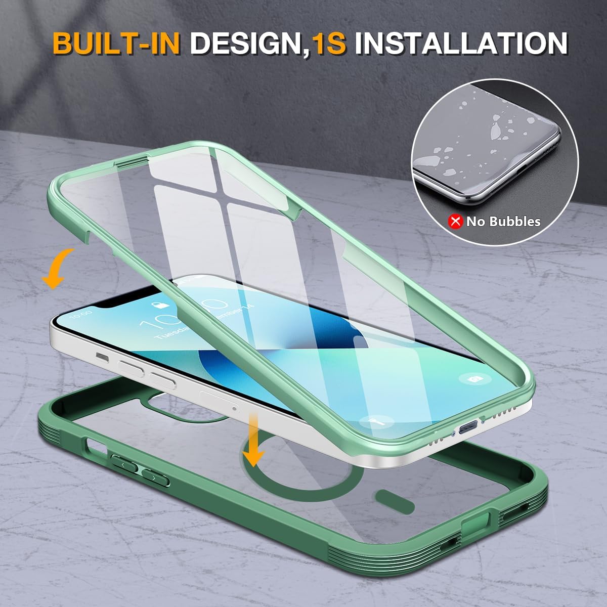 miracase for iPhone 13 mini Case 5.4",Built-in Glass Screen Protector,Green