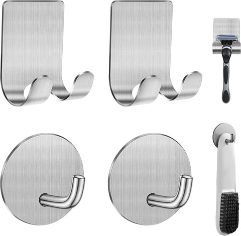 Diesisa Razor Holder for Shower + Adhesive Wall Hooks, Premium 304 Stainless Steel Shower Razor Holder with Heavy Duty Waterproof Sticky Hooks for Hanging Towels, Coat, hat (2+2 Pack)