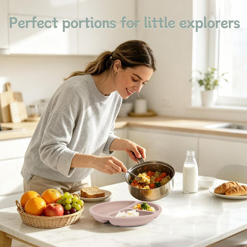 Eascrozn Toddler Plates, 3 Pack Divided Suction Plates for Baby