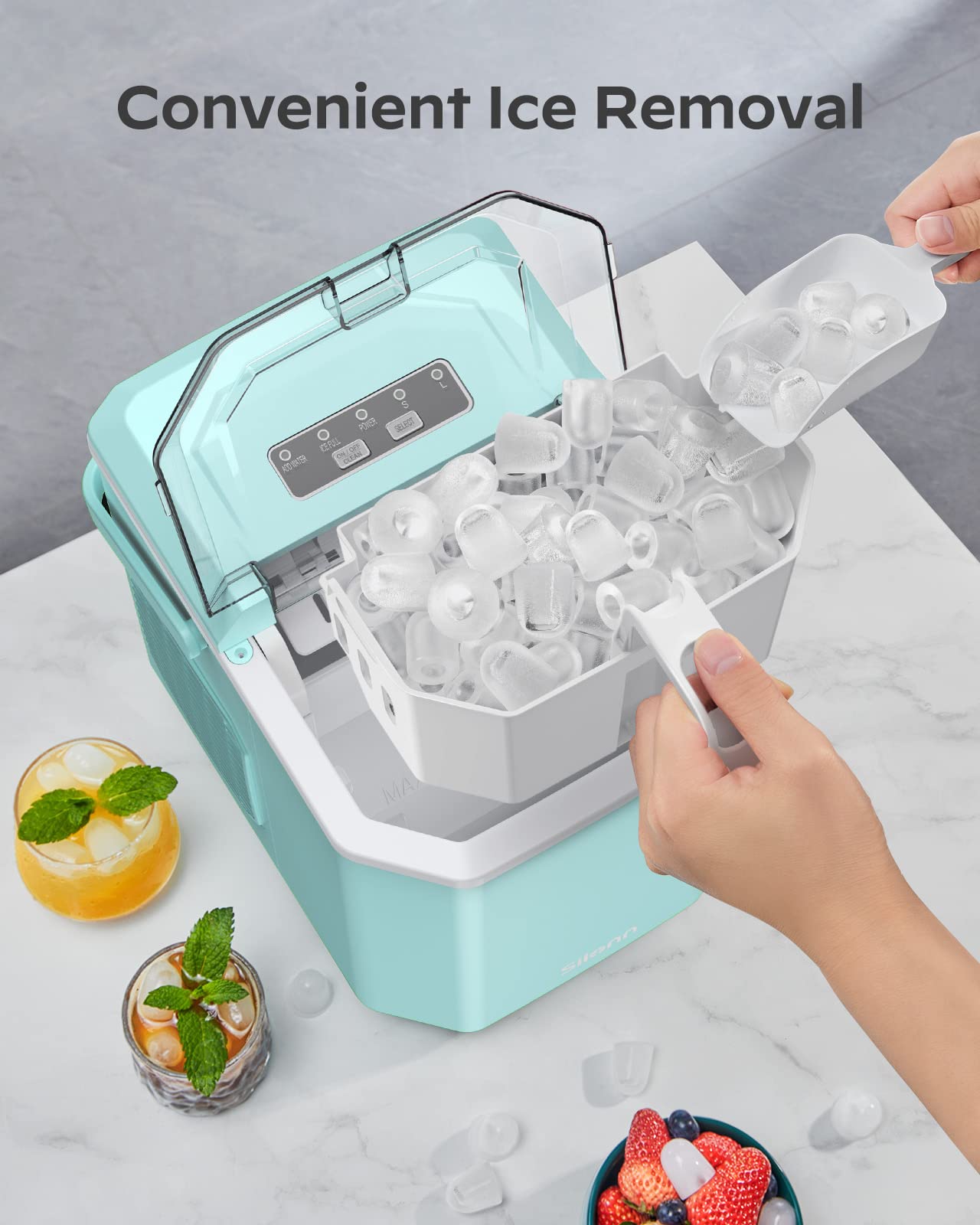 Silonn Ice Maker Countertop, Portable Ice Machine with Carry Handle, Self-Cleaning Ice Makers with Basket and Scoop, 9 Cubes in 6 Mins, 26 lbs per Day, Ideal for Home, Kitchen, Camping, RV