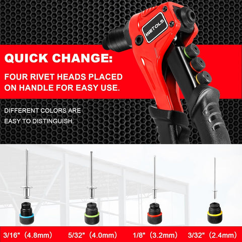 WETOLS Pop Rivet Gun Kit with 200 Blind Rivets,Upgraded Pop Rivet Tool Kit