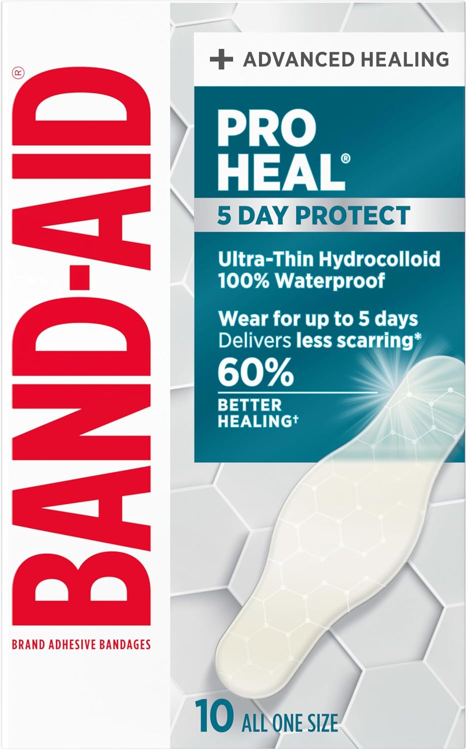 BAND-AID Brand Pro Heal 5 Day Protect Hydrocolloid Bandages, One Size, 10ct