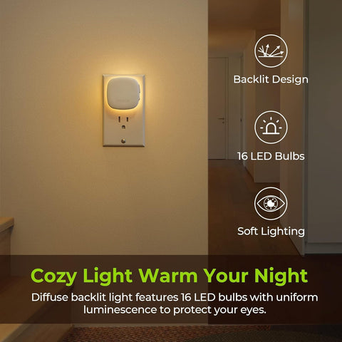AUVON Plug-in LED Backlit Night Light 4 Packs, Motion & Dusk to Dawn Sensor