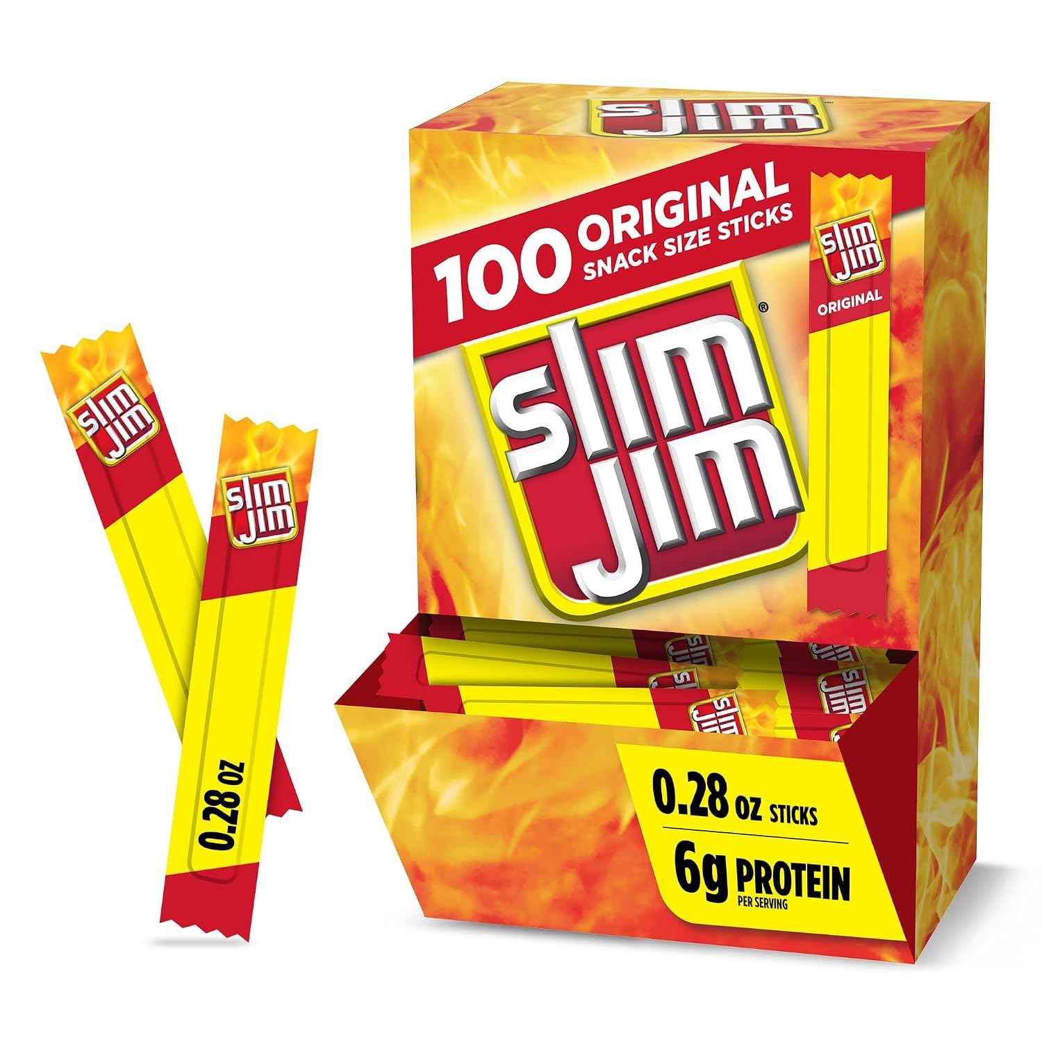 Slim Jim Smoked Jerky Snack Sticks, Original Flavor, 0.28 oz., 100-ct