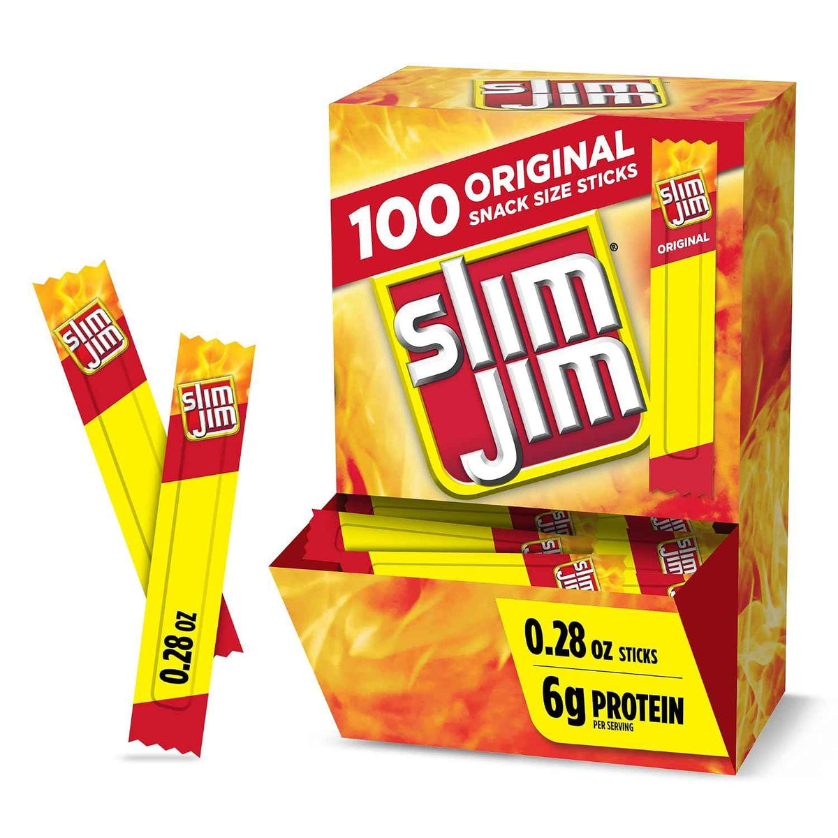 Slim Jim Smoked Jerky Snack Sticks, Original Flavor, 0.28 oz., 100-ct