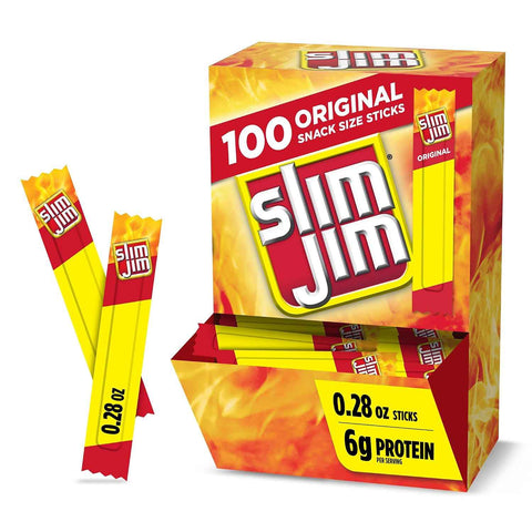 Slim Jim Smoked Jerky Snack Sticks, Original Flavor, 0.28 oz., 100-ct