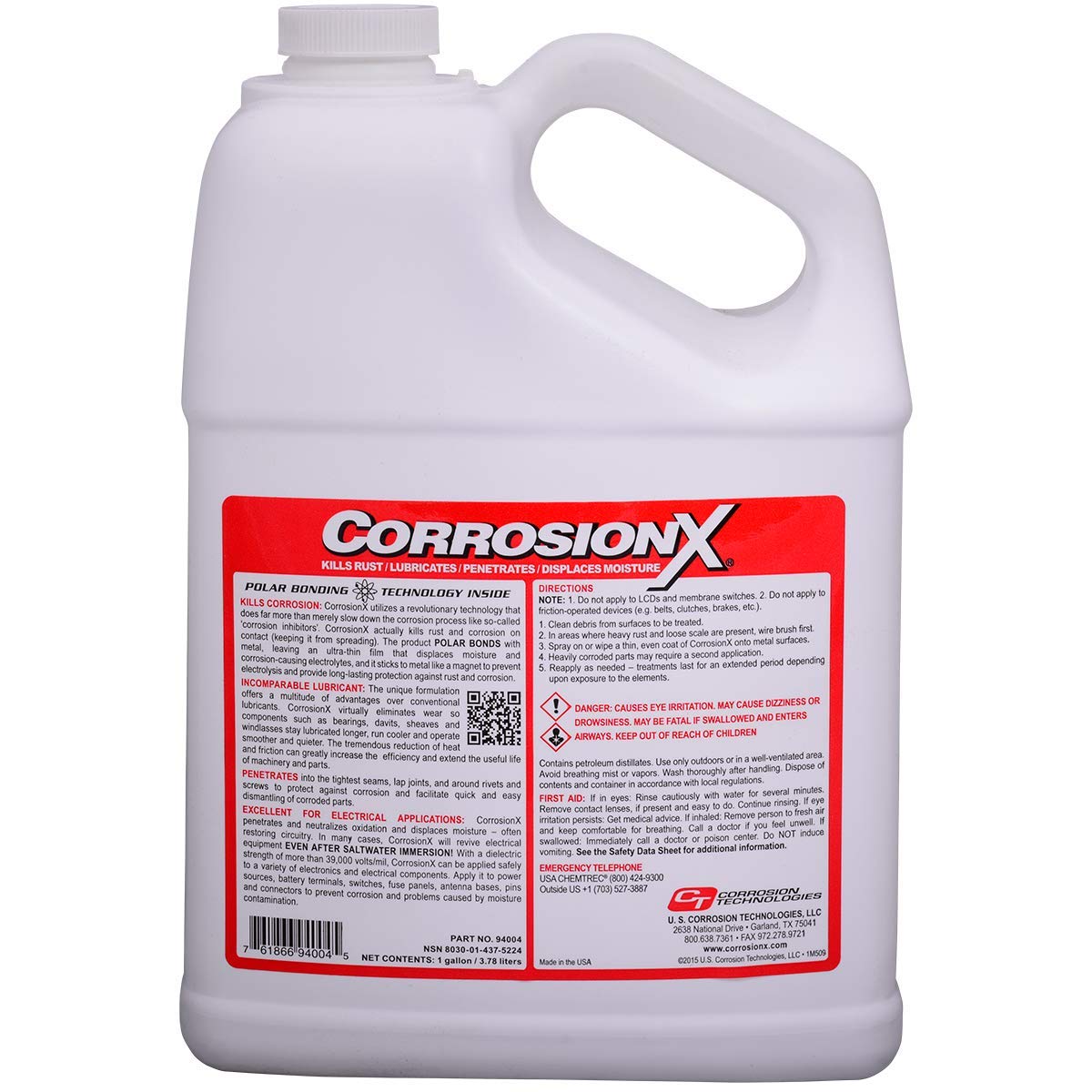 CorrosionX Rust Inhibitor, Industrial-Strength Dielectric Corrosion Prevention, Lubricant & Penetrant for Marine, Automotive, Electronics & RV Use, Protects Bolts, Cables, Engines, Parts, 1 Gallon