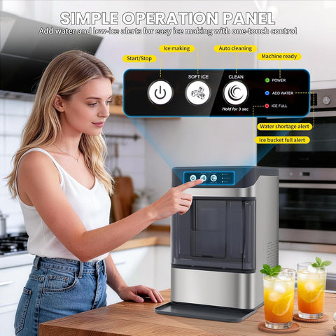 Nugget Ice Maker Countertop, 40Lbs/24H Sonic Ice Maker Machine, Self-Cleaning Pellet Ice Machine with Ice Scoop&Basket, 6-10 Mins per Batch, Portable Ice Maker for Home, Kitchen, Office, Bar