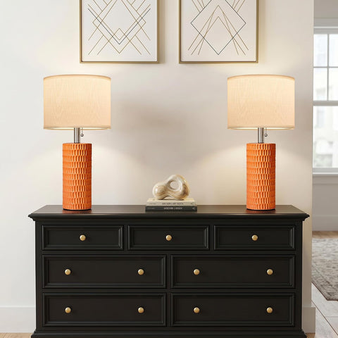 Reaketon 20” Modern Table Lamps Set of 2, Lamps for Bedroom, Orange