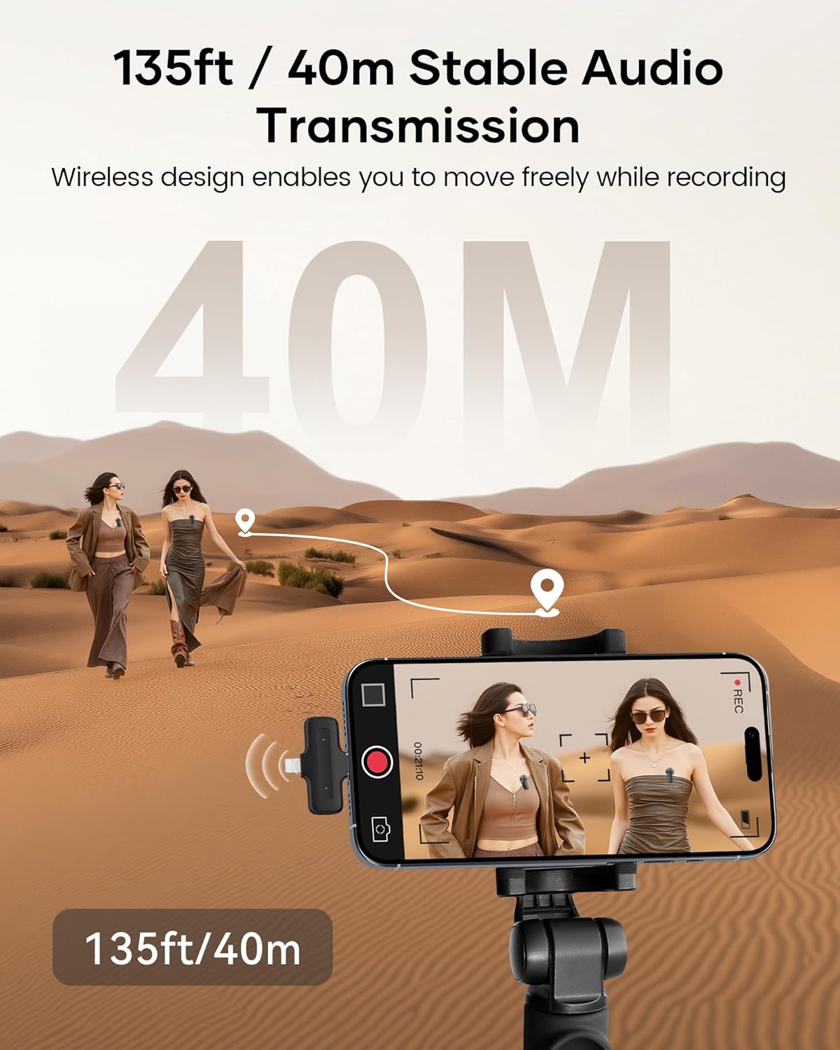 Wireless Lavalier Microphone for iPhone iPad Android with Charging Case,Lapel Mic with Noise Reduction,36H Battery Life, 135ft Range, Mini Microphone for Video Recording,YouTube,Vlog,Live Streaming
