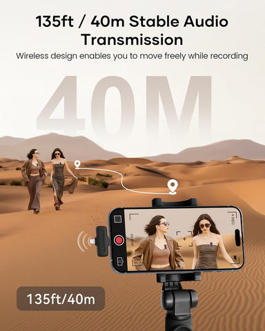 Wireless Lavalier Microphone for iPhone iPad Android with Charging Case,Lapel Mic with Noise Reduction,36H Battery Life, 135ft Range, Mini Microphone for Video Recording,YouTube,Vlog,Live Streaming