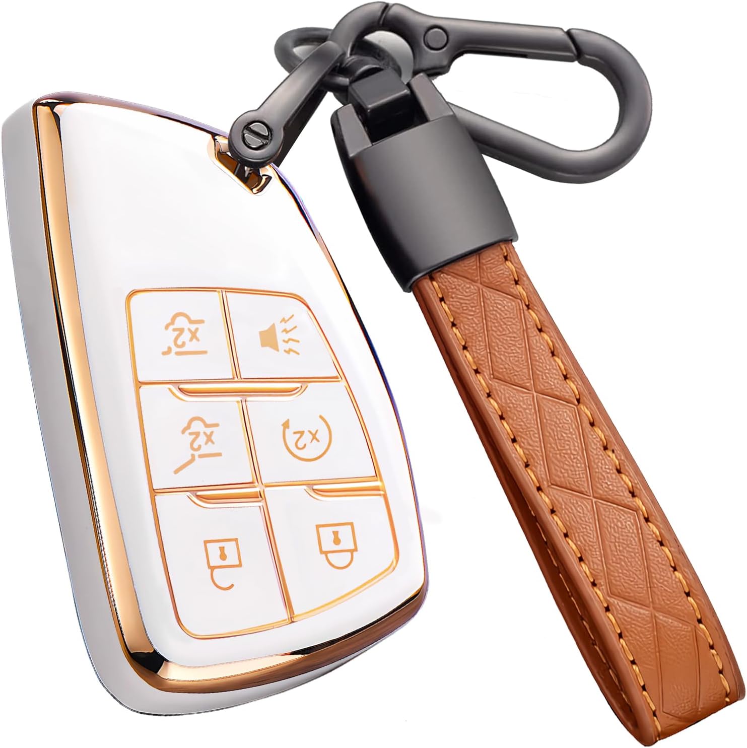 Key Fob Cover for Chevy GMC with Keychain, Tahoe Suburban Equinox Traverse Yukon Denali Terrain Buick Envision Premium Soft TPU Case (6 Buttons Ivory)
