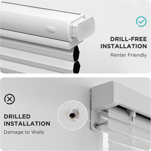 Joydeco No Drill Blackout Cordless Cellular Shades, 35" W x 64" H, White