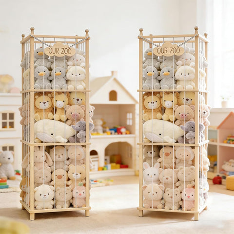 Stuffed Animal Storage,Large Wooden Toy Organizer,Anti-Tip Design,Easy Assembly