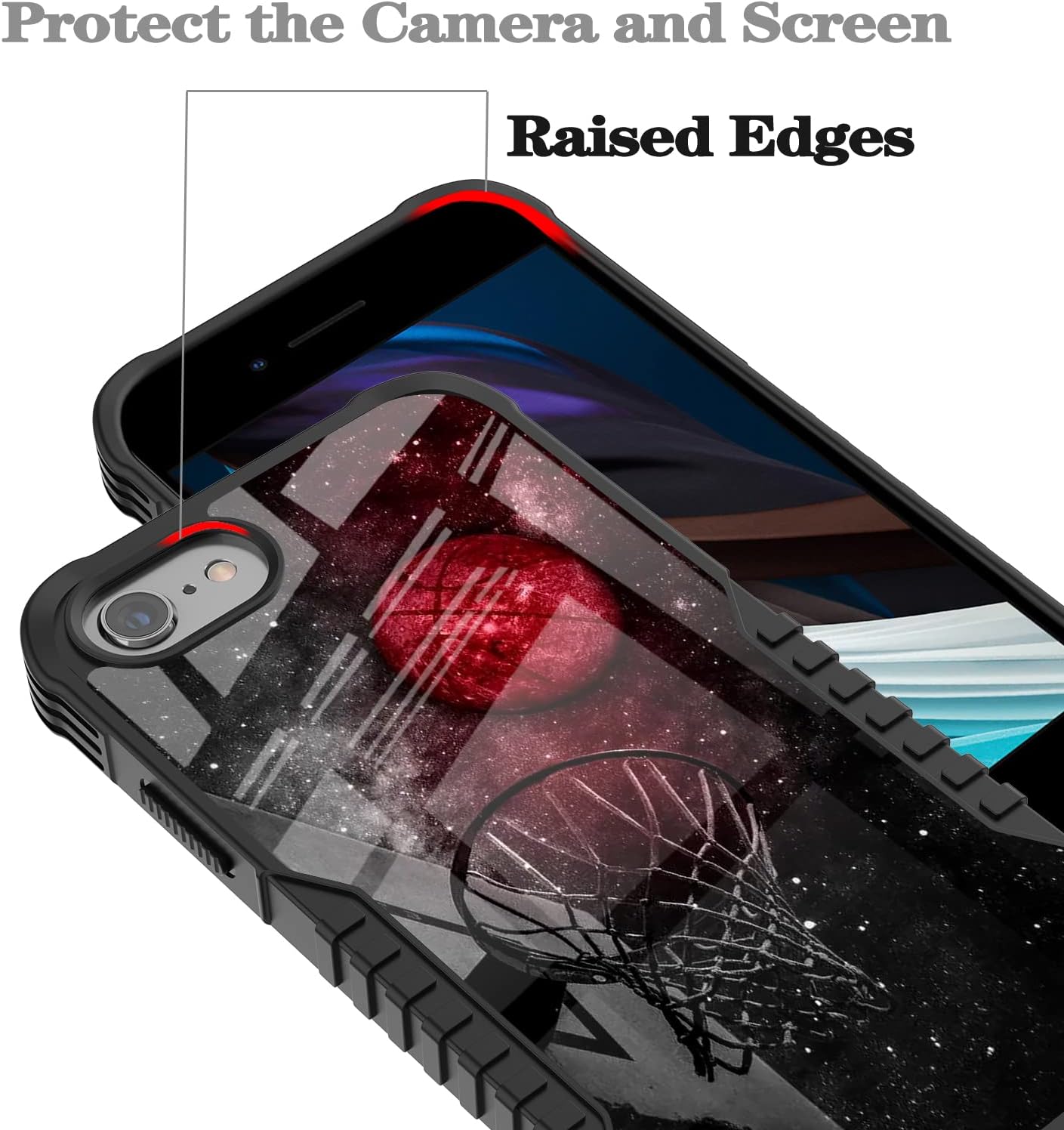 for iPhone SE 2022/2020/7/8 Case for Men Boys, Basketball Universe Cool Design Shockproof Anti-Scratch Drop TPU Bumper Hard PC Back Protection Case for iPhone SE 3rd/2nd Gen/7/8/6