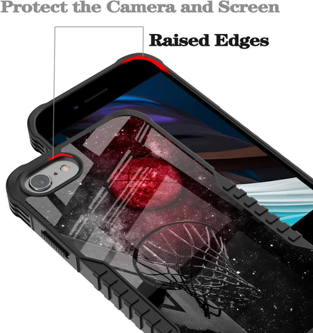for iPhone SE 2022/2020/7/8 Case for Men Boys, Basketball Universe Cool Design Shockproof Anti-Scratch Drop TPU Bumper Hard PC Back Protection Case for iPhone SE 3rd/2nd Gen/7/8/6