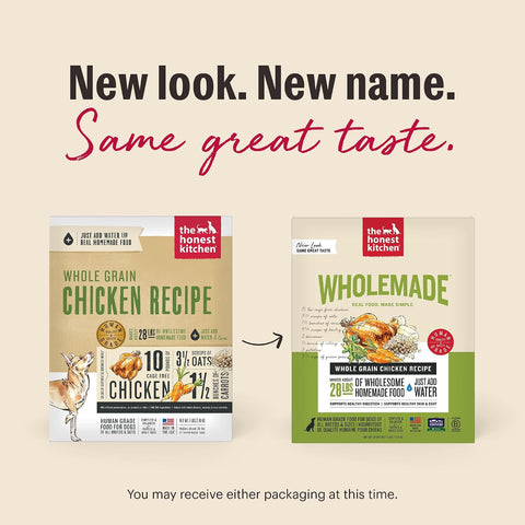 The Honest Kitchen Wholemade Whole Grain Chicken Recipe, Human Grade Dehydrated Dog Food, Just Add Water, Supports Digestion, Skin & Coat, Topper for Dry or Wet Dog Food, 10 lb Box Makes 40 lbs