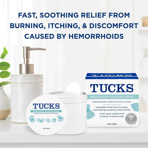 TUCKS Medicated Cooling Pads, Witch Hazel Hemorrhoid Treatment, 100 Count