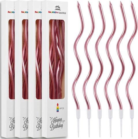 24 Pcs Rose Gold Spiral Long Thin Birthday Candles, Twisted Curved Candle Cake Topper, Birthday Parties, Wedding Decoration