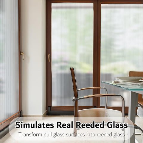 VELIMAX Reeded Glass Window Film, Window Privacy Film, Frosted Window Vinyl, 3D Decorative Decals Non Adhesive for Bathroom Living Room 17.7x78.7 inches