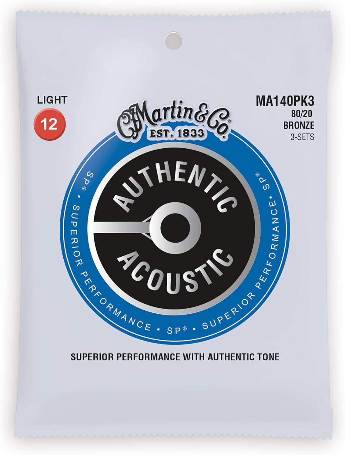 Martin Authentic Acoustic Guitar Strings, Superior Performance Extra Light 10-47 80/20 Bronze, 3 Pack