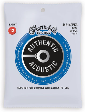Martin Authentic Acoustic Guitar Strings, Superior Performance Extra Light 10-47 80/20 Bronze, 3 Pack